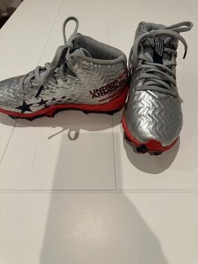 Under Armour Silver and Red Kids' Football Cleats